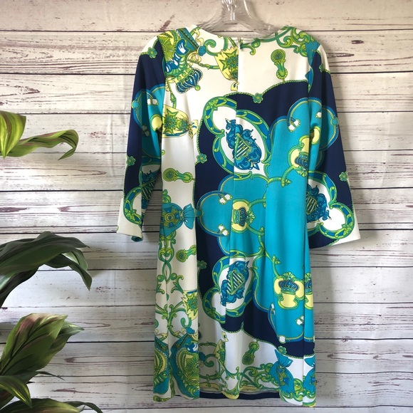 Julie Brown Equestrian Print Aqua teal print shift - Picture 4 of 7